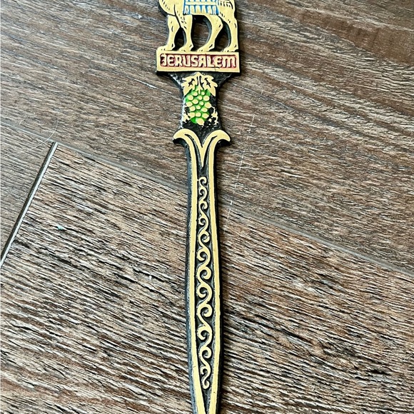 VINTAGE JERUSALEM ISRAEL LETTER OPENER BRASS ENAMEL CAMMEL - Picture 8 of 8